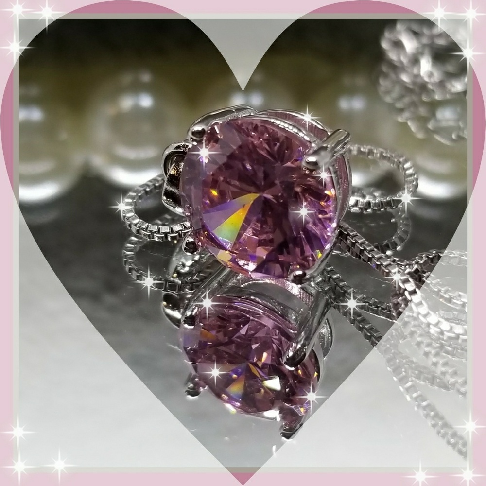 💟3.5CT PINK SAPPHIRE ROUND SOLITAIRE 925S NECK🎀
